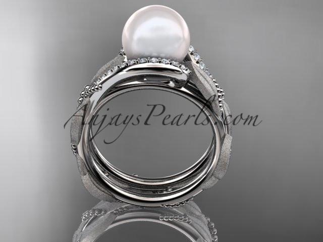 Platinum diamond pearl vine and leaf engagement set AP64S - AnjaysDesigns