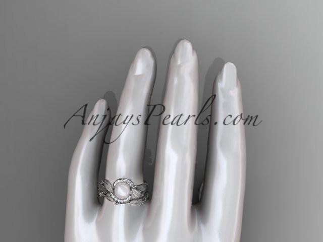 Platinum diamond pearl vine and leaf engagement set AP65S - AnjaysDesigns