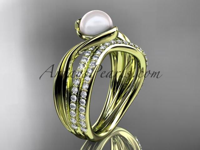 14k yellow gold diamond pearl engagement set AP78S - AnjaysDesigns