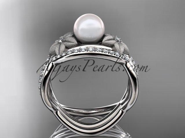 Platinum diamond pearl vine and leaf engagement set AP90S - AnjaysDesigns