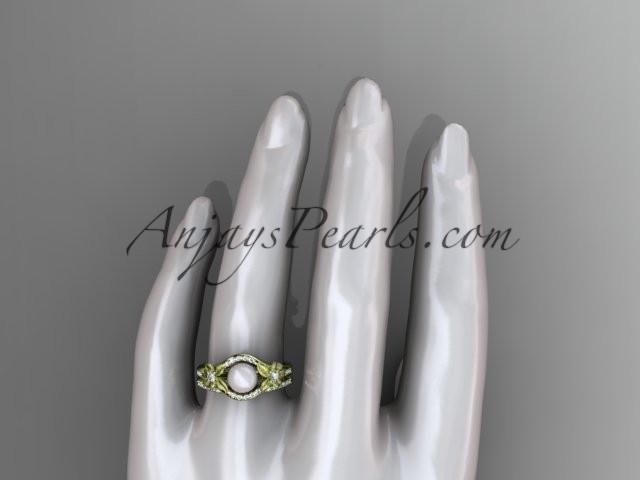 14k yellow gold diamond pearl vine and leaf engagement set AP91S - AnjaysDesigns