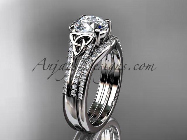 14kt white gold celtic trinity knot engagement ring ,diamond wedding ring, engagment set with a "Forever One" Moissanite center stone CT7108S - AnjaysDesigns