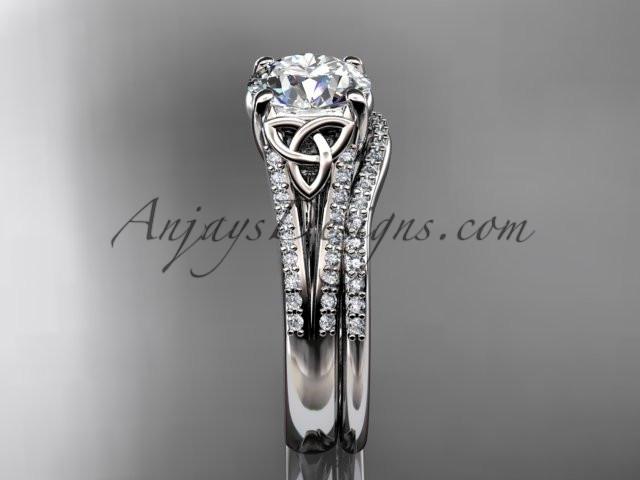 14kt white gold celtic trinity knot engagement ring ,diamond wedding ring, engagment set with a "Forever One" Moissanite center stone CT7108S - AnjaysDesigns