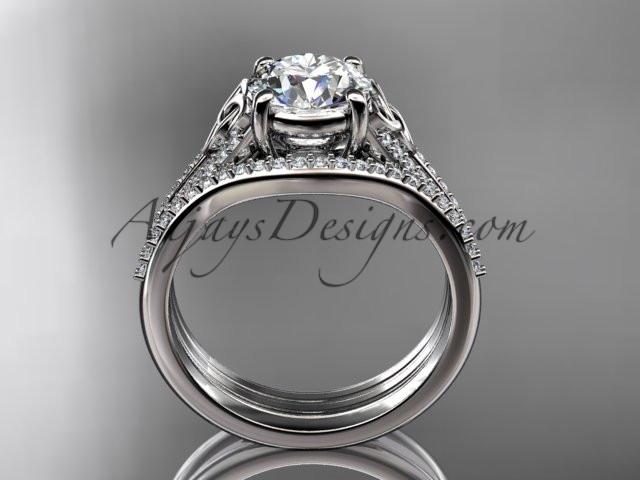 14kt white gold celtic trinity knot engagement ring ,diamond wedding ring, engagment set with a "Forever One" Moissanite center stone CT7108S - AnjaysDesigns