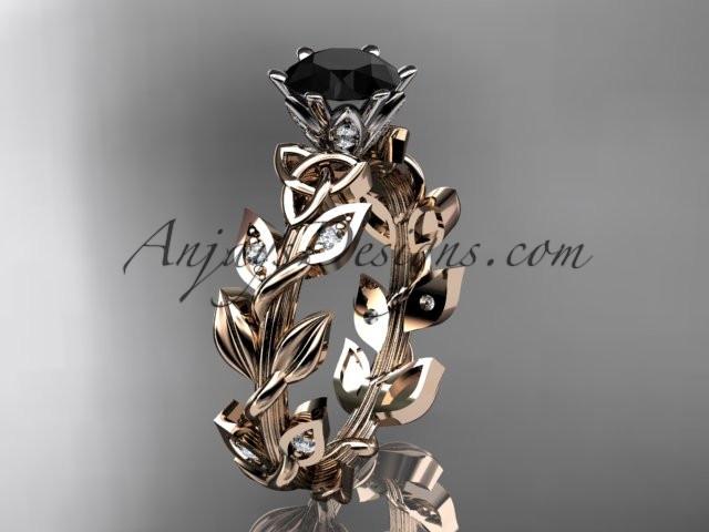 14kt rose gold diamond celtic trinity knot wedding ring, bridal ring with a Black Diamond center stone CT7124 - AnjaysDesigns