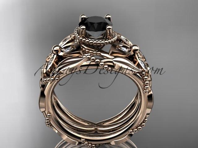 14kt rose gold diamond celtic trinity knot wedding ring, butterfly engagement set with a Black Diamond center stone CT7136S - AnjaysDesigns