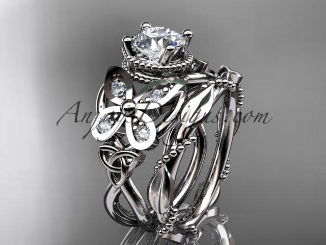 14kt white gold diamond celtic trinity knot wedding ring, butterfly engagement set CT7136S - AnjaysDesigns