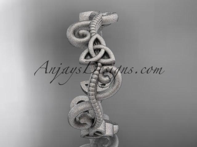 14kt white gold celtic trinity knot matte finish wedding band, engagement ring CT7138G - AnjaysDesigns