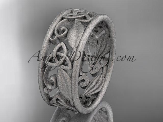 14kt white gold celtic trinity knot wedding band, matte finish wedding band, engagement ring CT7150G - AnjaysDesigns