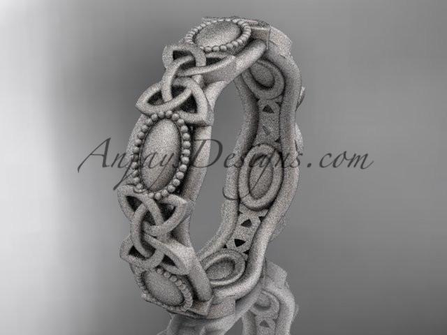 14kt white gold celtic trinity knot wedding band, matte finish wedding band, engagement ring CT7152G - AnjaysDesigns