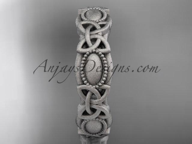 14kt white gold celtic trinity knot wedding band, matte finish wedding band, engagement ring CT7152G - AnjaysDesigns