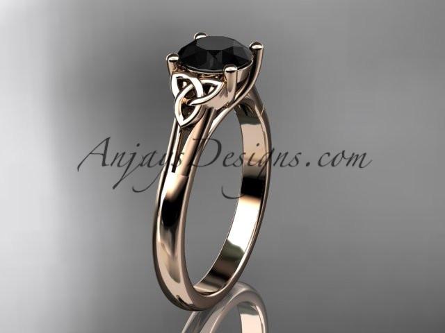 14kt rose gold celtic trinity knot wedding ring with a Black Diamond center stone CT7154 - AnjaysDesigns