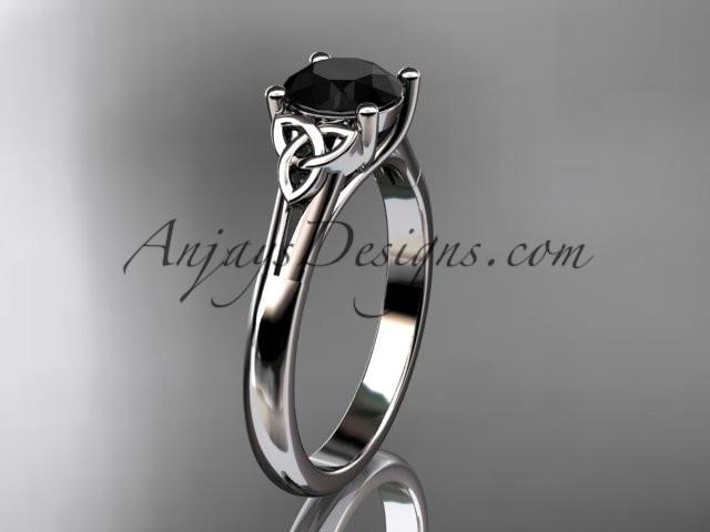 platinum celtic trinity knot wedding ring with a Black Diamond center stone CT7154 - AnjaysDesigns