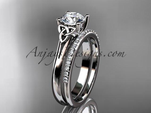 14kt white gold diamond celtic trinity knot wedding ring, engagement set CT7154S - AnjaysDesigns