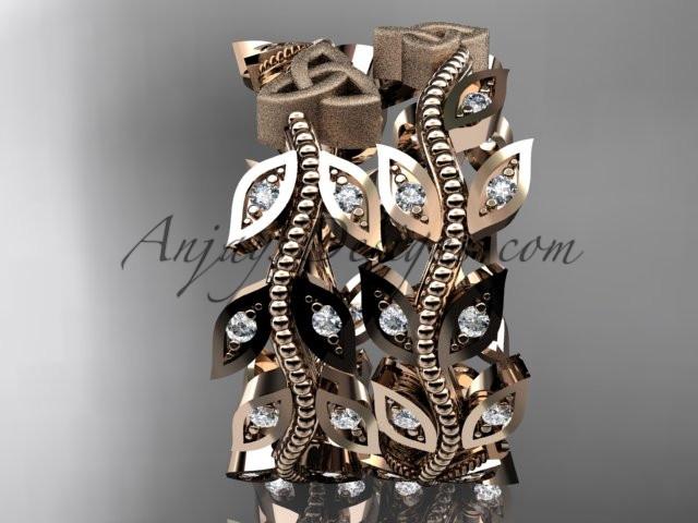 14kt rose gold diamond celtic trinity knot, leaf and vine wedding ring, engagement set, wedding band CT7162B - AnjaysDesigns
