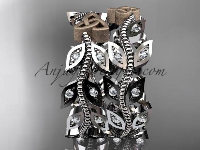 14kt two-tone gold diamond celtic trinity knot, leaf and vine wedding ring, engagement set, wedding band CT7162B - AnjaysDesigns