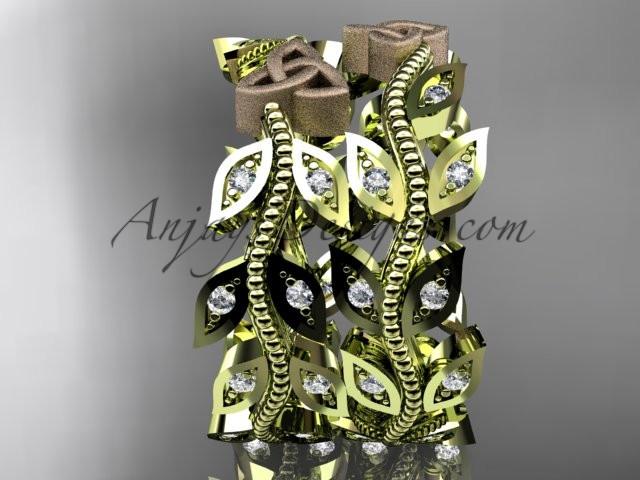 14kt two-tone gold diamond celtic trinity knot, leaf and vine wedding ring, engagement set, wedding band CT7162B - AnjaysDesigns