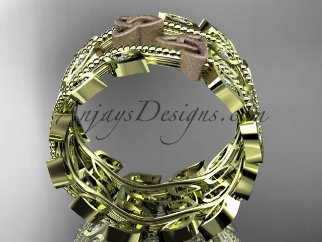 14kt two-tone gold diamond celtic trinity knot, leaf and vine wedding ring, engagement set, wedding band CT7162B - AnjaysDesigns