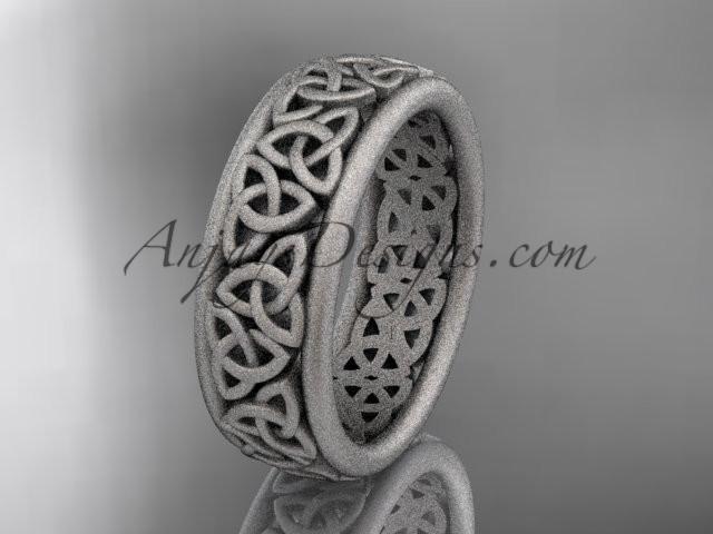 14kt white gold celtic trinity knot wedding band, matte finish wedding band, engagement ring CT7163G - AnjaysDesigns