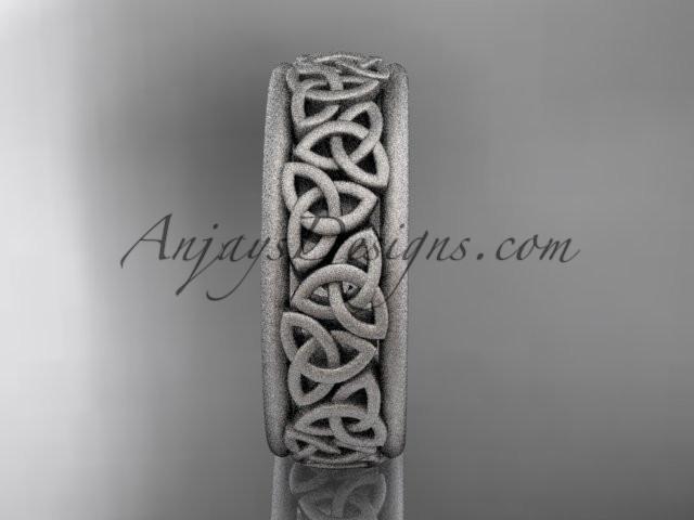 14kt white gold celtic trinity knot wedding band, matte finish wedding band, engagement ring CT7163G - AnjaysDesigns
