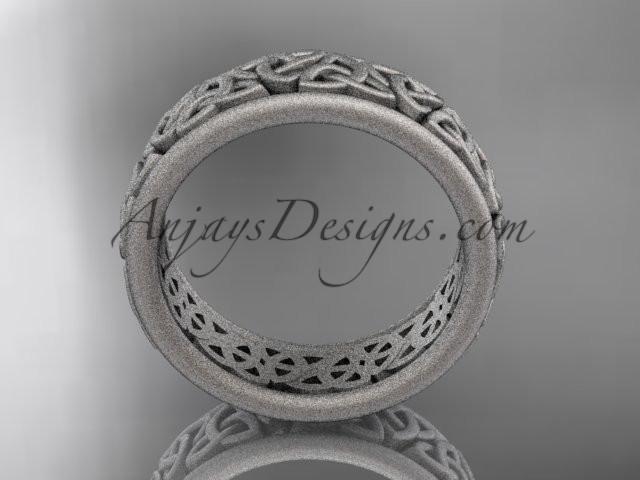 14kt white gold celtic trinity knot wedding band, matte finish wedding band, engagement ring CT7163G - AnjaysDesigns