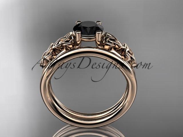 14kt rose gold celtic trinity knot wedding ring, engagement set with a Black Diamond center stone CT7169S - AnjaysDesigns