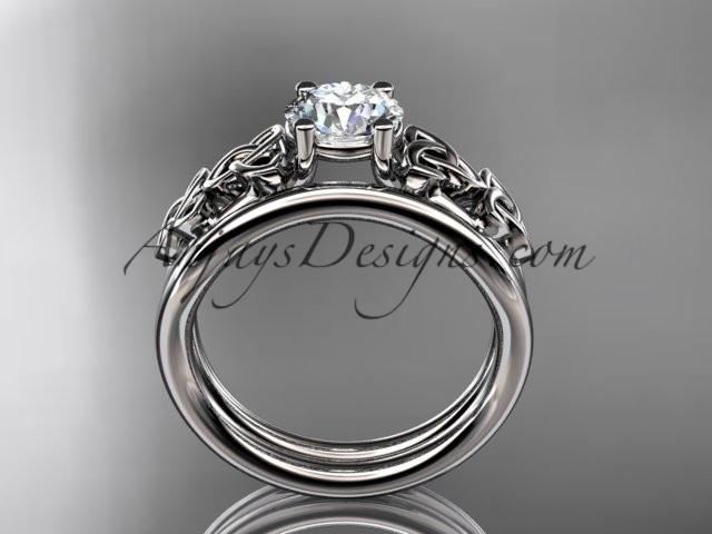 platinum celtic trinity knot wedding ring, engagement set with a "Forever One" Moissanite center stone CT7169S - AnjaysDesigns