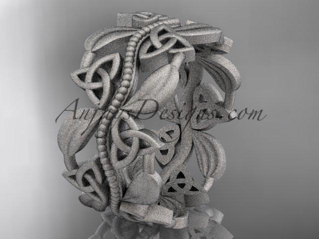 14kt white gold celtic trinity knot wedding band, matte finish wedding band, engagement ring CT7188G - AnjaysDesigns