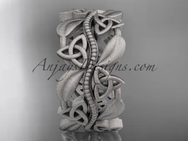 14kt white gold celtic trinity knot wedding band, matte finish wedding band, engagement ring CT7188G - AnjaysDesigns