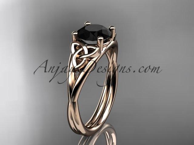 14kt rose gold celtic trinity knot wedding ring, engagement ring with a Black Diamond center stone CT7189 - AnjaysDesigns