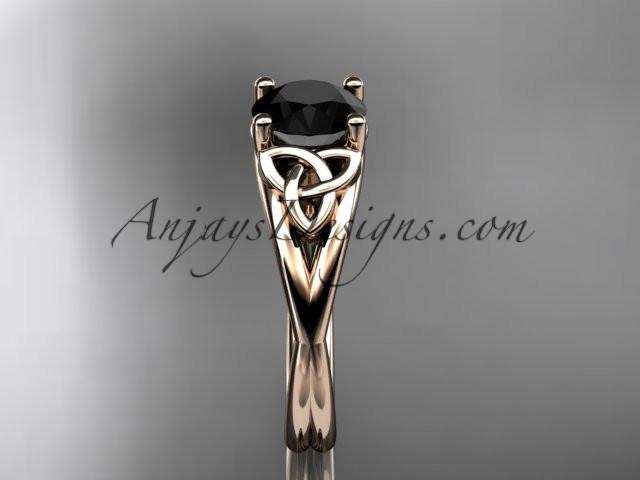 14kt rose gold celtic trinity knot wedding ring, engagement ring with a Black Diamond center stone CT7189 - AnjaysDesigns