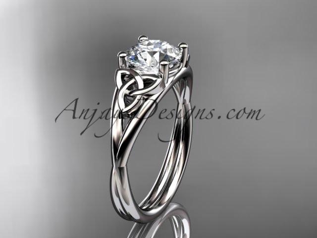 14kt white gold celtic trinity knot wedding ring, engagement ring with a "Forever One" Moissanite center stone CT7189 - AnjaysDesigns
