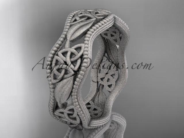 14kt white gold celtic trinity knot wedding band, matte finish wedding band, engagement ring CT7190G - AnjaysDesigns