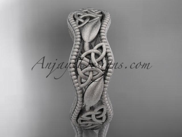 14kt white gold celtic trinity knot wedding band, matte finish wedding band, engagement ring CT7190G - AnjaysDesigns