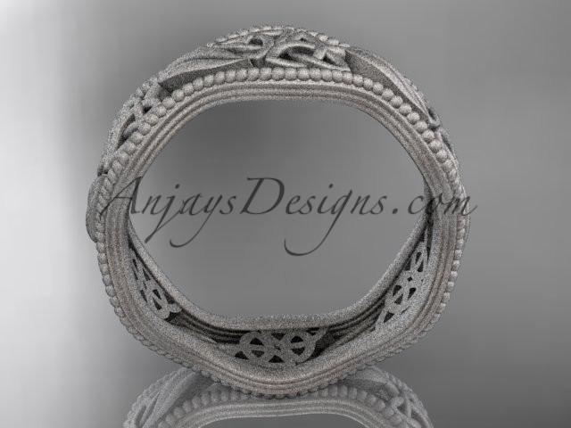 14kt white gold celtic trinity knot wedding band, matte finish wedding band, engagement ring CT7190G - AnjaysDesigns