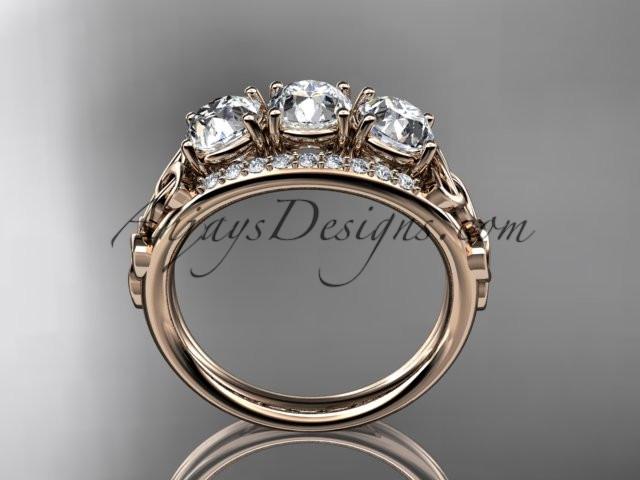 14kt rose gold diamond celtic trinity knot wedding ring, three stone engagement ring CT7203 - AnjaysDesigns