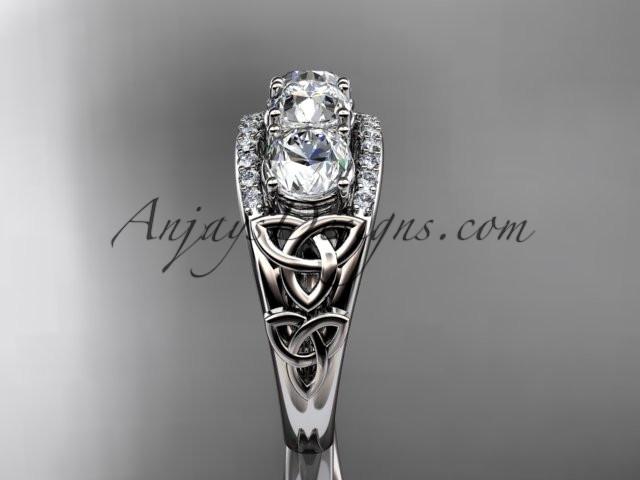 14kt white gold diamond celtic trinity knot wedding ring, three stone engagement ring CT7203 - AnjaysDesigns
