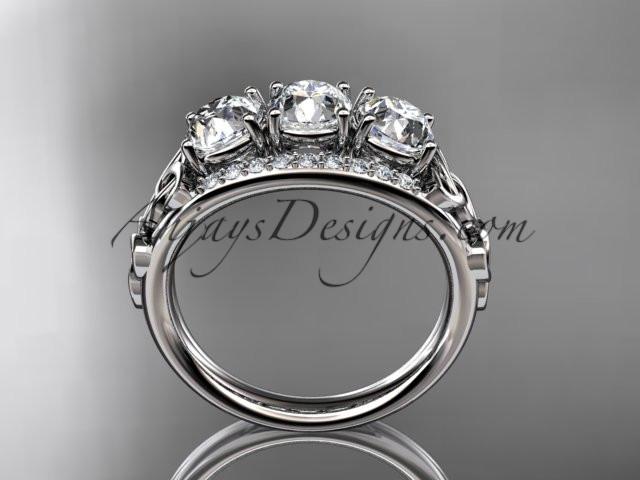 14kt white gold diamond celtic trinity knot wedding ring, three stone engagement ring CT7203 - AnjaysDesigns