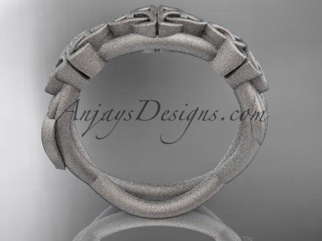 14kt white gold celtic trinity knot wedding band, matte finish wedding band, engagement ring CT7204G - AnjaysDesigns