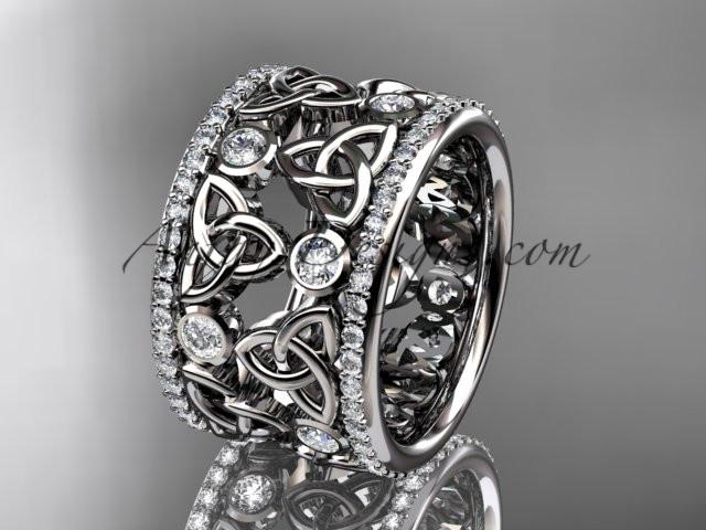 14kt white gold diamond celtic trinity knot wedding band, bridal ring CT7232B - AnjaysDesigns