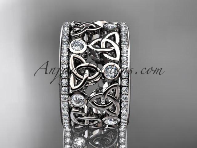 14kt white gold diamond celtic trinity knot wedding band, bridal ring CT7232B - AnjaysDesigns