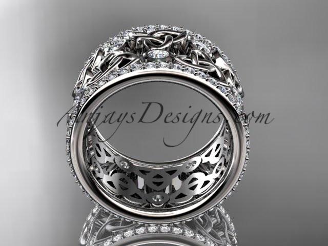 14kt white gold diamond celtic trinity knot wedding band, bridal ring CT7232B - AnjaysDesigns