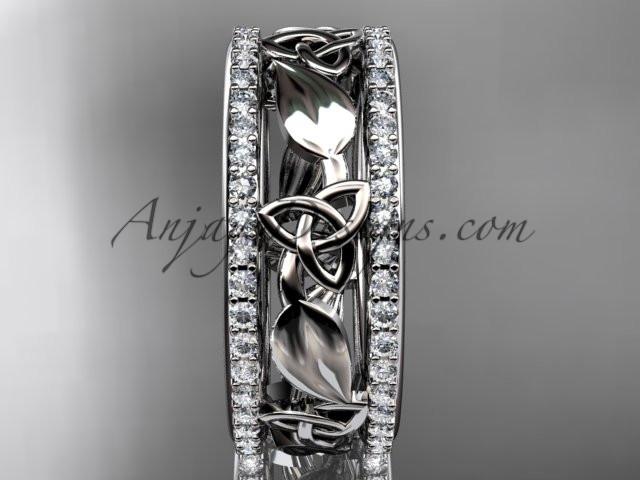 14kt white gold celtic trinity knot wedding band, diamond wedding band, engagement ring CT7233B - AnjaysDesigns