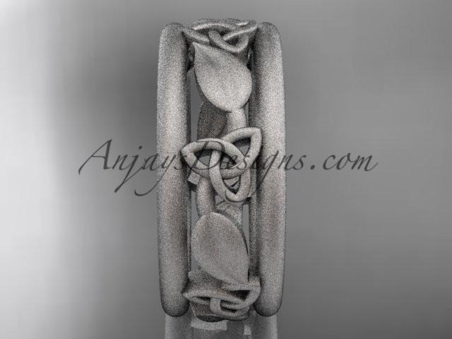 14kt white gold celtic trinity knot wedding band, matte finish wedding band, engagement ring CT7233G - AnjaysDesigns