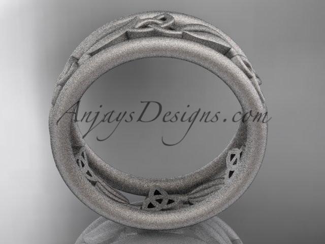 14kt white gold celtic trinity knot wedding band, matte finish wedding band, engagement ring CT7233G - AnjaysDesigns
