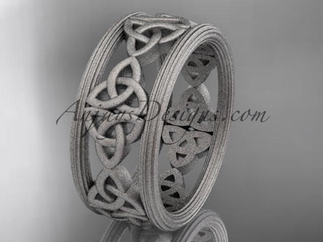14kt white gold celtic trinity knot wedding band, matte finish wedding band, engagement ring CT7236G - AnjaysDesigns