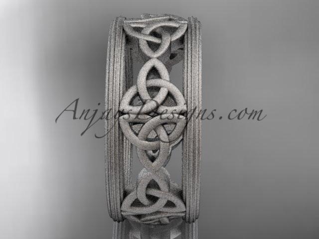 14kt white gold celtic trinity knot wedding band, matte finish wedding band, engagement ring CT7236G - AnjaysDesigns