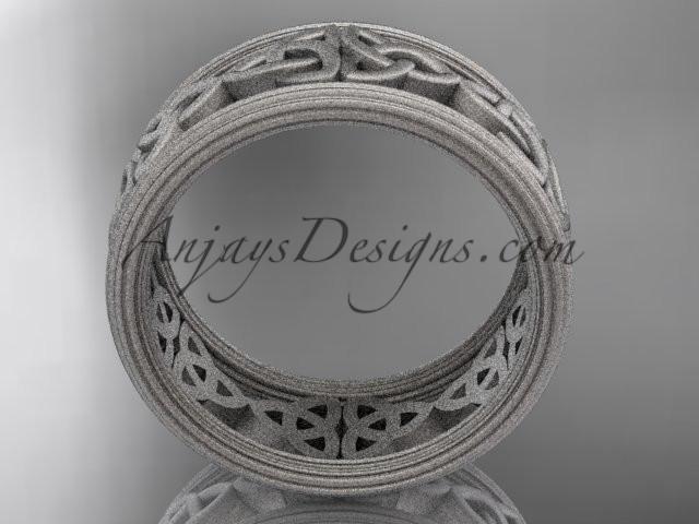 14kt white gold celtic trinity knot wedding band, matte finish wedding band, engagement ring CT7236G - AnjaysDesigns