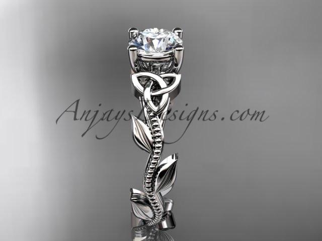14kt white gold celtic trinity knot wedding ring, engagement ring with a "Forever One" Moissanite center stone CT7238 - AnjaysDesigns