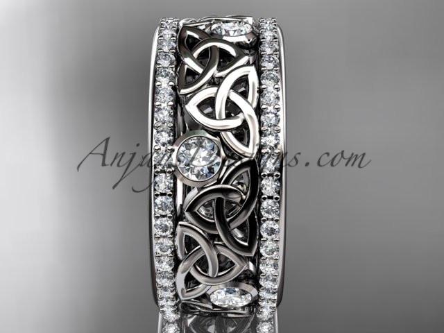 14kt white gold celtic trinity knot wedding band, diamond wedding band, engagement ring CT7239B - AnjaysDesigns